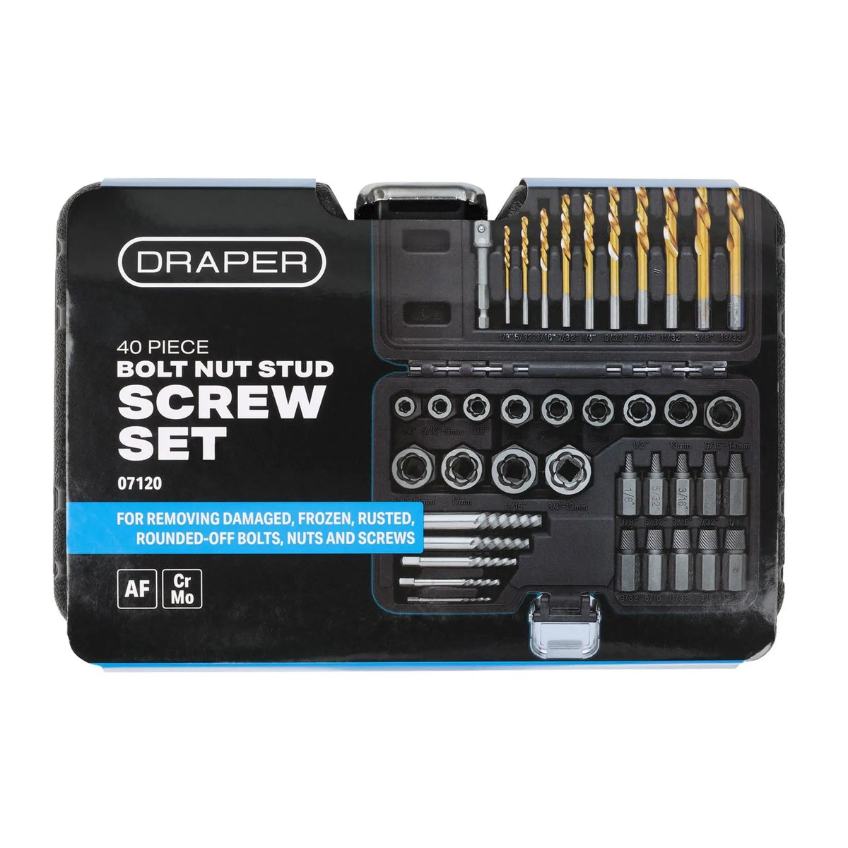 Draper Bolt Nut Stud Screw Extractor Set (40 Piece) 07120 White Rose Tools
