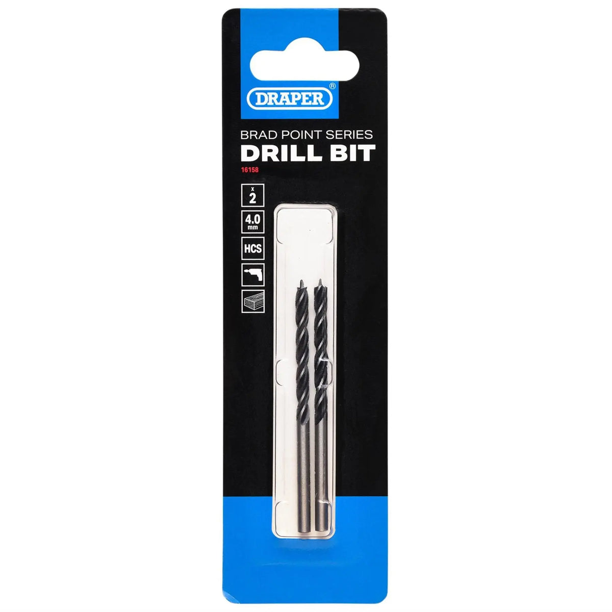 Draper Brad Point Drill Bit 4 x 75mm (Pack of 2) 16158 White Rose Tools