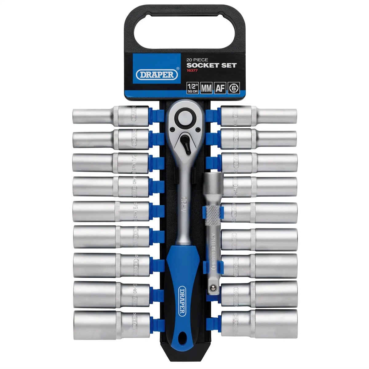 Draper Combined MM/AF Deep Socket and Ratchet Set 1/2" Sq. Dr. (20 Piece) 16377 White Rose Tools