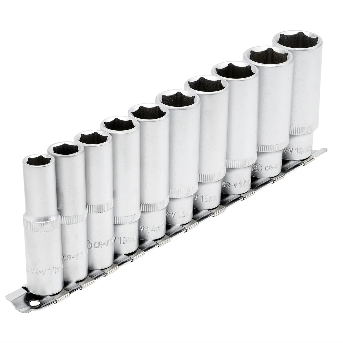Draper Deep Socket Set on Metal Rail 3/8" Sq. Dr. (10 Piece) 16401 White Rose Tools