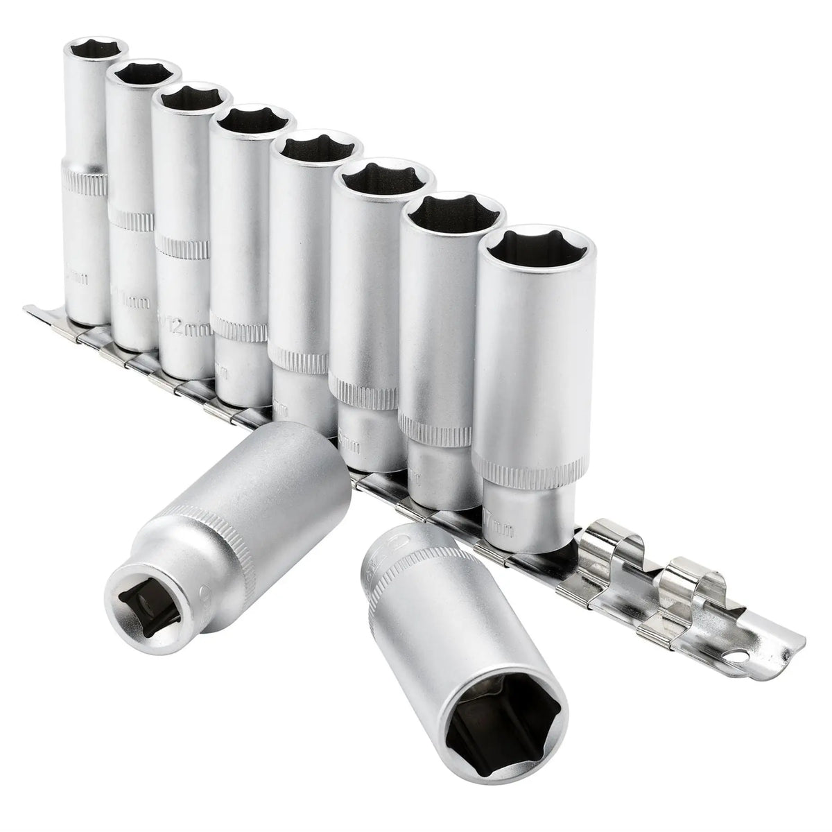 Draper Deep Socket Set on Metal Rail 3/8" Sq. Dr. (10 Piece) 16401 White Rose Tools