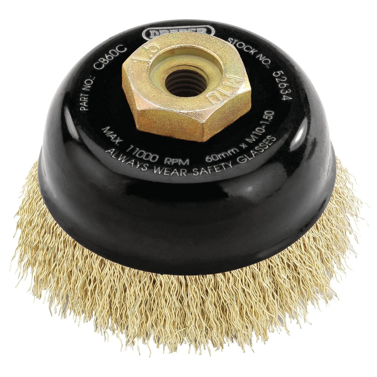 Draper Expert Brassed Steel Crimped Wire Cup Brush 60mm M10 52634 White Rose Tools