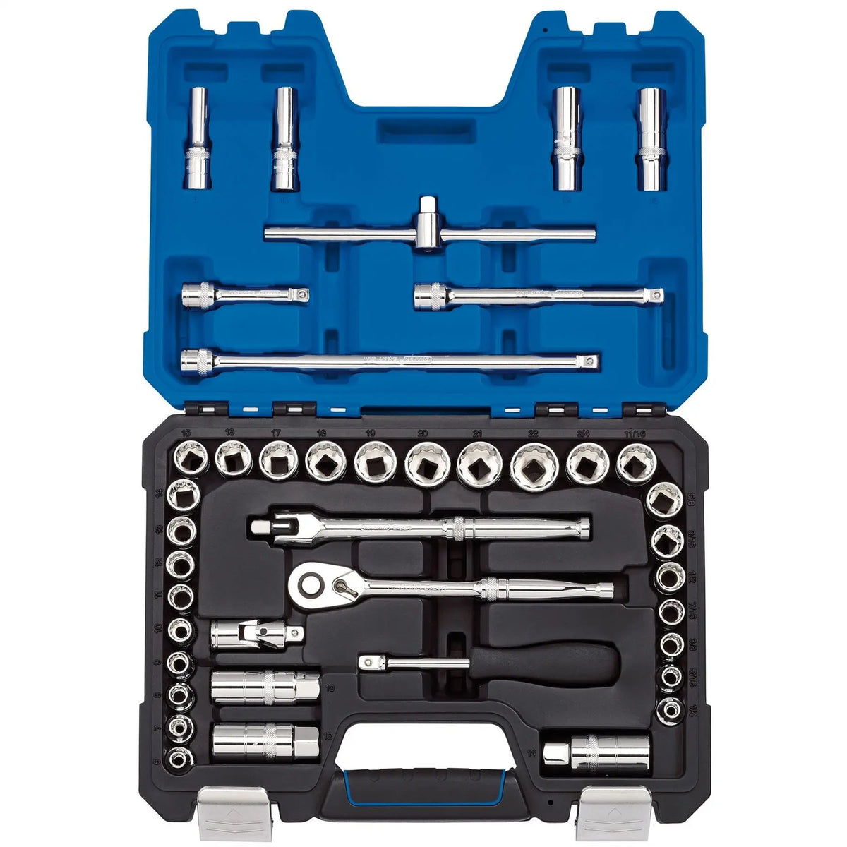 Draper Expert Combined MM/AF Socket Set 3/8" Sq. Dr. Blue (41 Piece) 16465 White Rose Tools