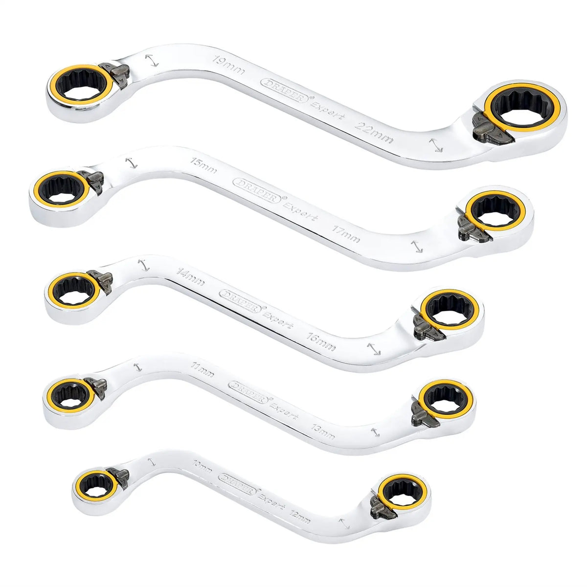 Draper Expert HI-TORQ® Double Ring Reversible Ratchet S-Shape Spanner Set (5 Piece) 03947 White Rose Tools