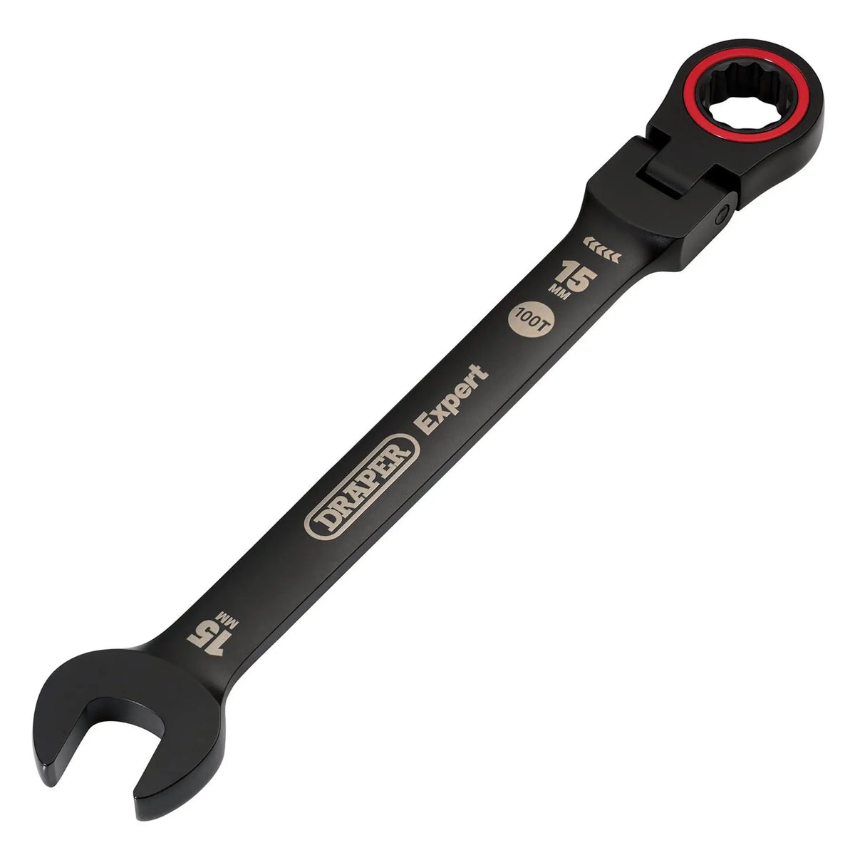 Draper Expert HI-TORQ® Metric Flexible Head Ratchet Combination Spanner 15mm Black 03922 White Rose Tools