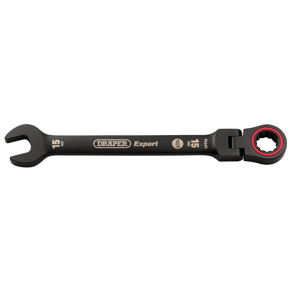Draper Expert HI-TORQ® Metric Flexible Head Ratchet Combination Spanner 15mm Black 03922 White Rose Tools