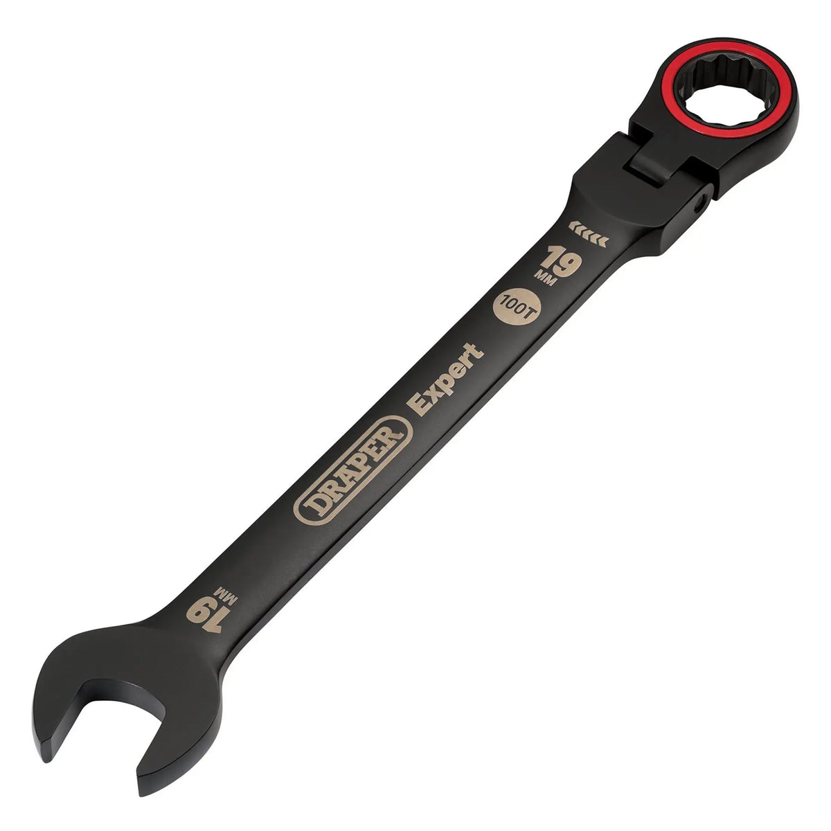 Draper Expert HI-TORQ® Metric Flexible Head Ratchet Combination Spanner 19mm Black 03926 White Rose Tools