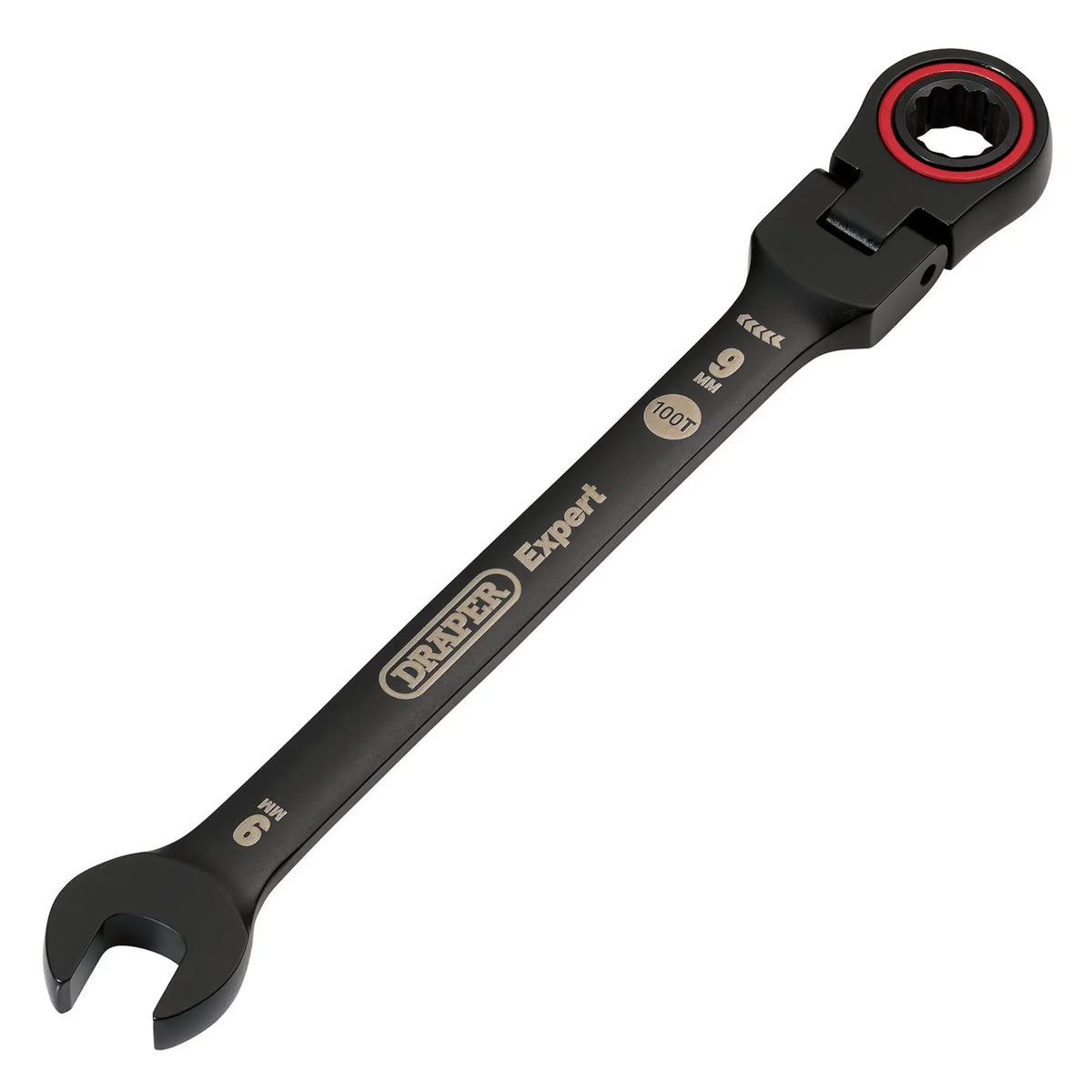 Draper Expert HI-TORQ® Metric Flexible Head Ratchet Combination Spanner 9mm Black 03915 White Rose Tools