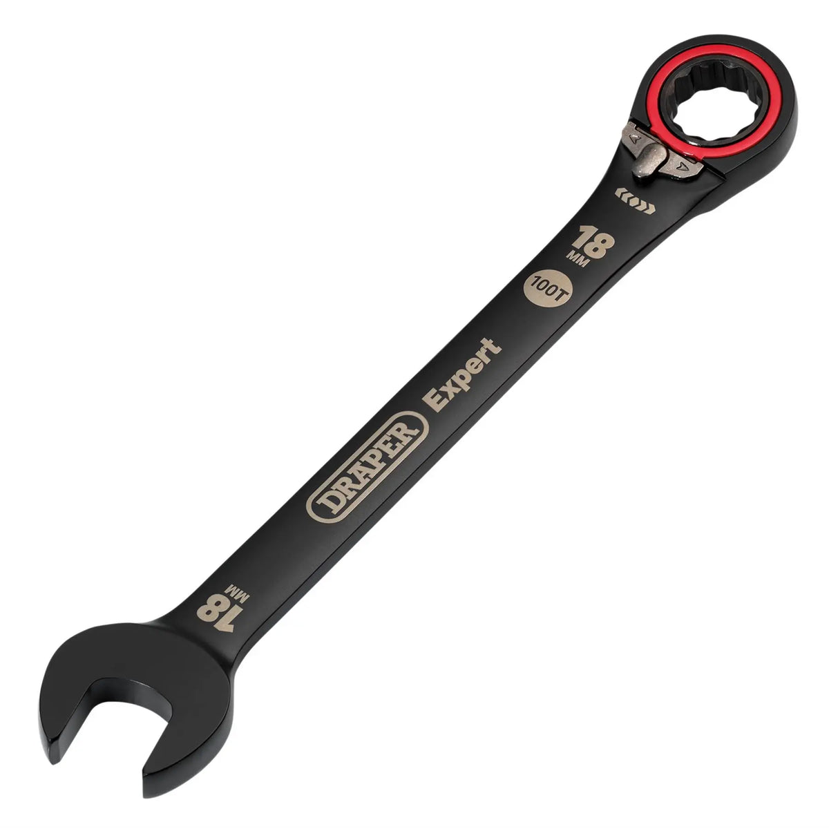 Draper Expert HI-TORQ® Metric Reversible Ratchet Combination Spanner 18mm Black 03908 White Rose Tools