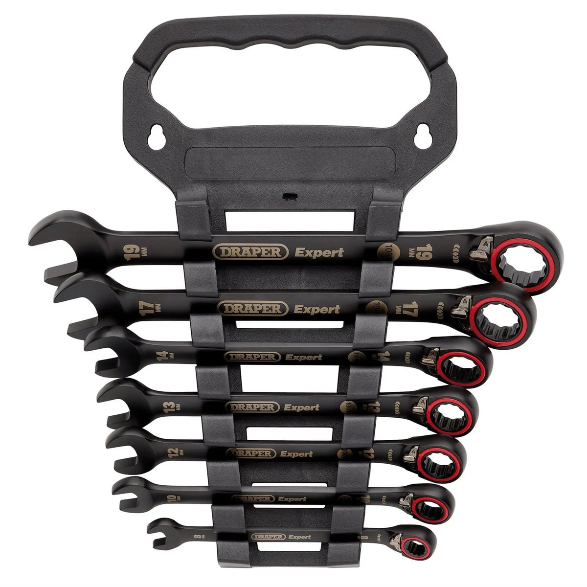 Draper Expert HI-TORQ® Metric Reversible Ratchet Combination Spanner Set Black (7 Piece) 03911 White Rose Tools