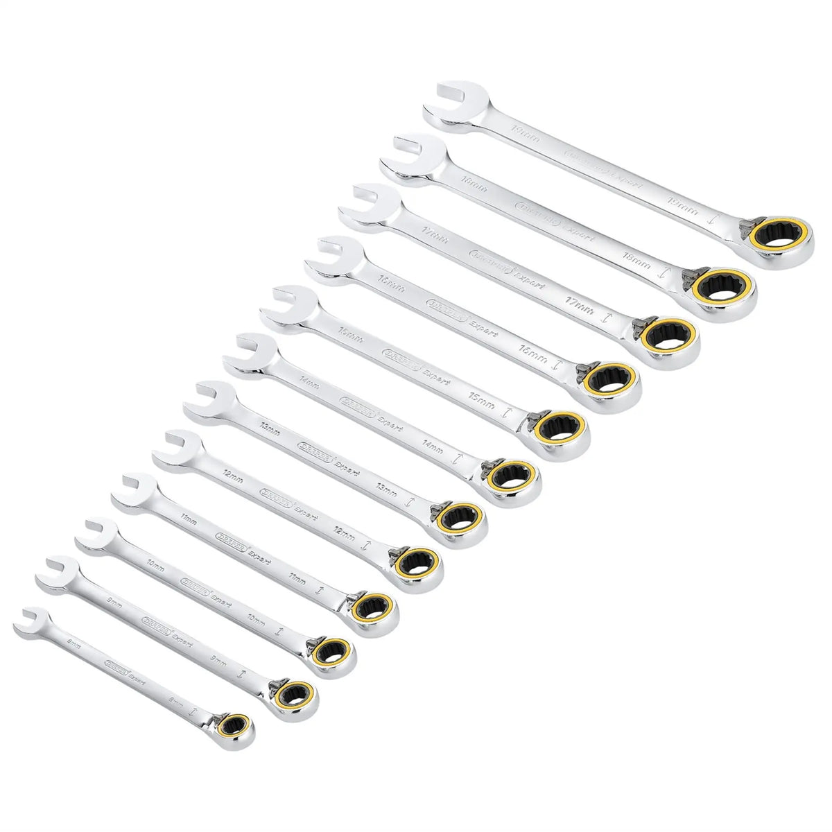Draper Expert HI-TORQ® Metric Reversible Ratchet Combination Spanner Set (12 Piece) 03913 White Rose Tools