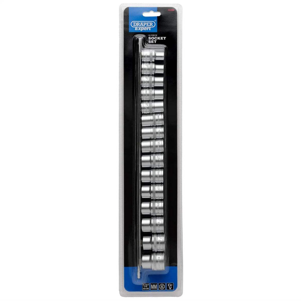 Draper Expert HI-TORQ® Metric Socket Set on a Metal Rail 1/2" Sq. Dr. (15 Piece) 16496 White Rose Tools