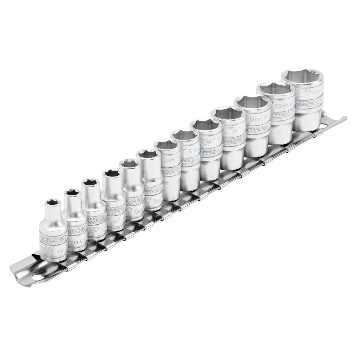 Draper Expert HI-TORQ® Metric Socket Set on a Metal Rail 1/4" Sq. Dr. (13 Piece) 16487 White Rose Tools
