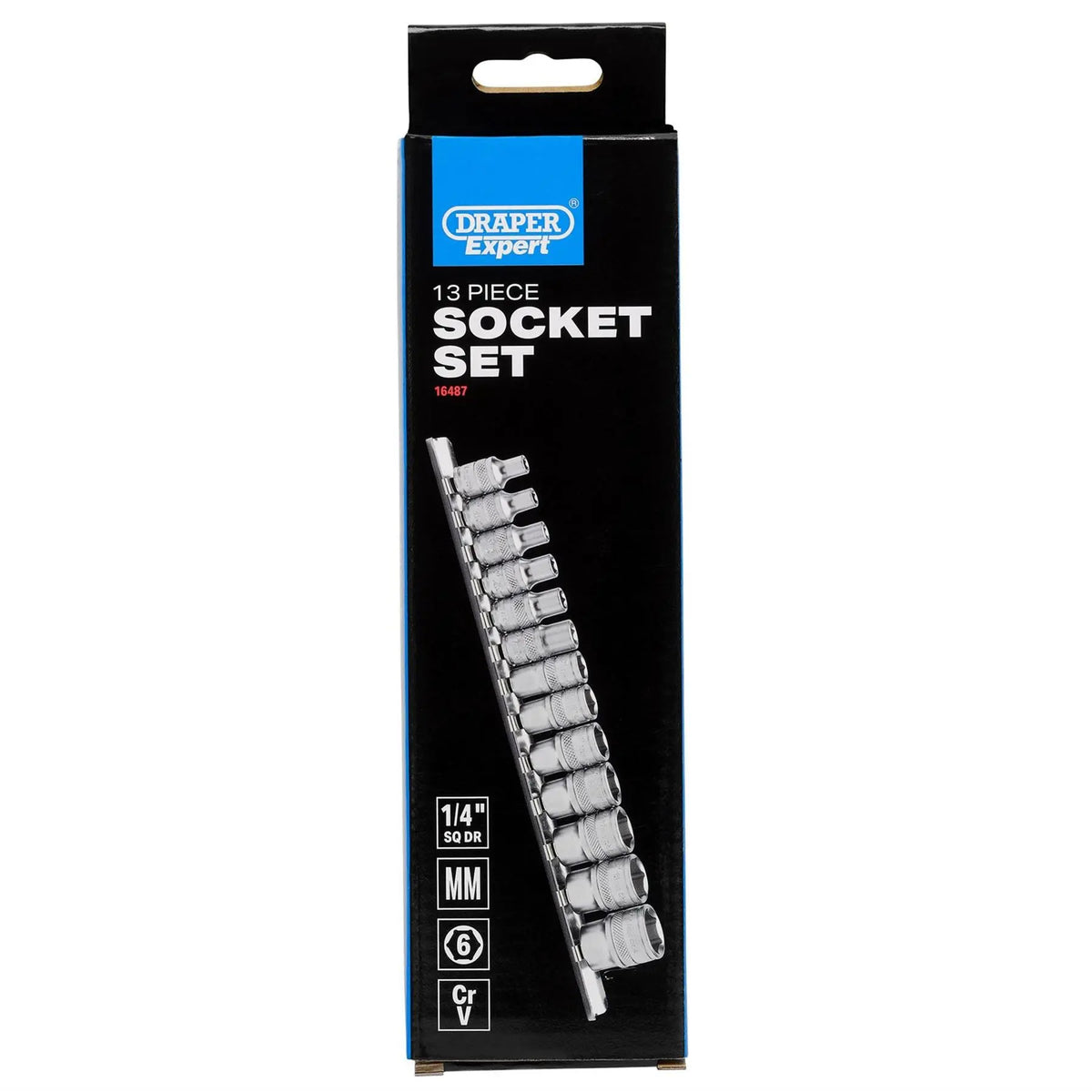 Draper Expert HI-TORQ® Metric Socket Set on a Metal Rail 1/4" Sq. Dr. (13 Piece) 16487 White Rose Tools