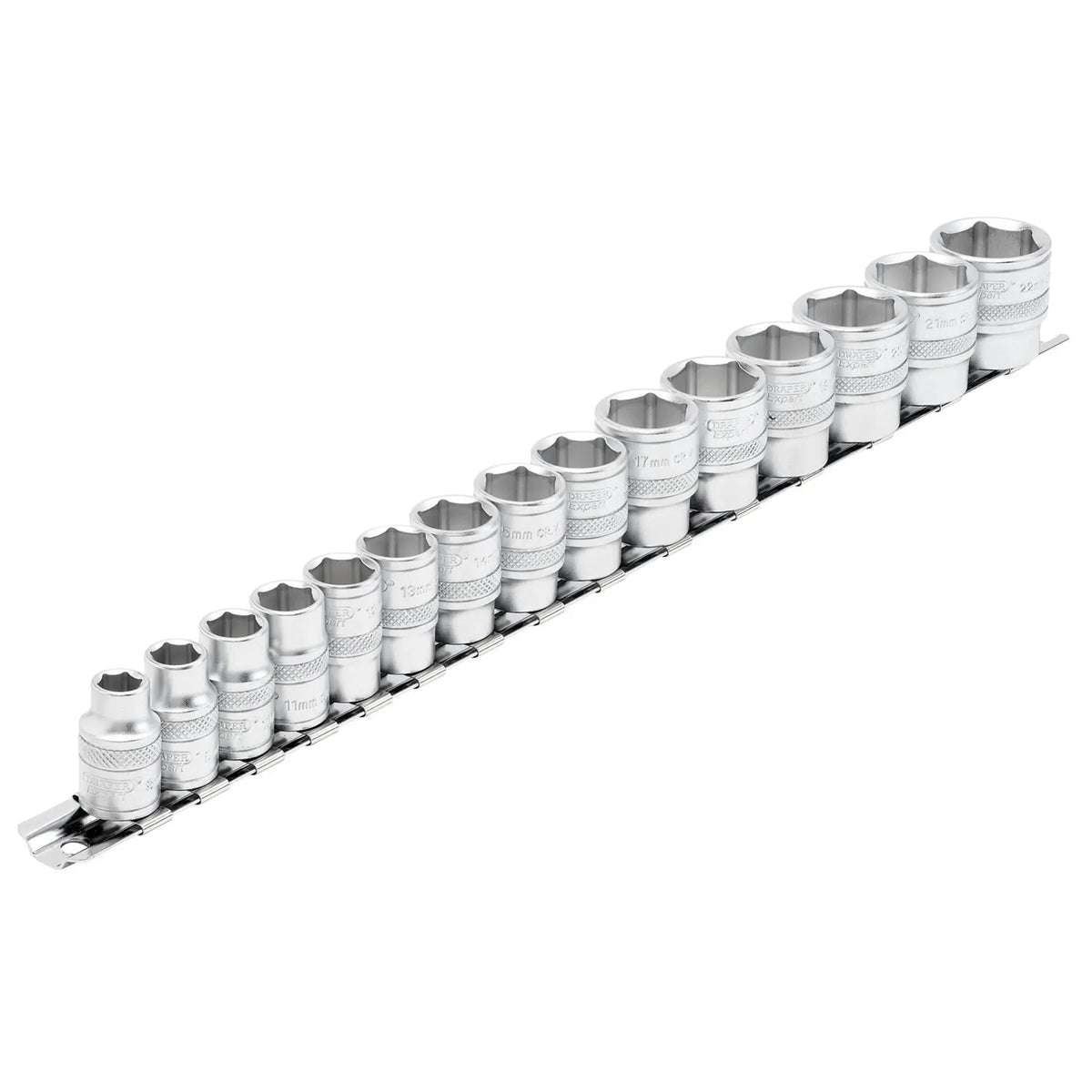 Draper Expert HI-TORQ® Metric Socket Set on a Metal Rail 3/8" Sq. Dr. (15 Piece) 16492 White Rose Tools