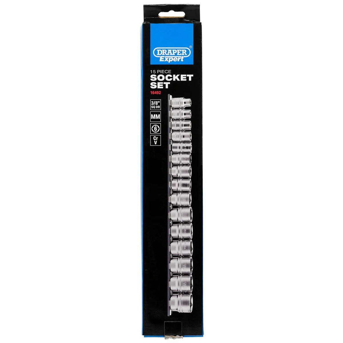 Draper Expert HI-TORQ® Metric Socket Set on a Metal Rail 3/8" Sq. Dr. (15 Piece) 16492 White Rose Tools