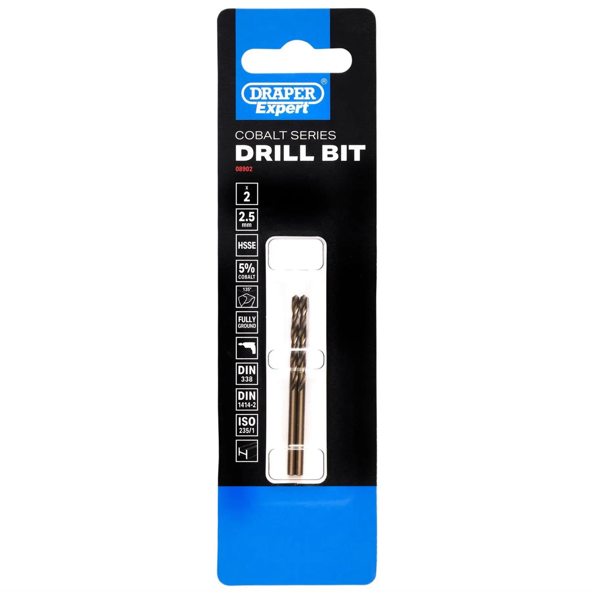 Draper Expert HSSE M35 Cobalt Drill Bit 2.5 x 57mm (Pack of 2) 08902 White Rose Tools