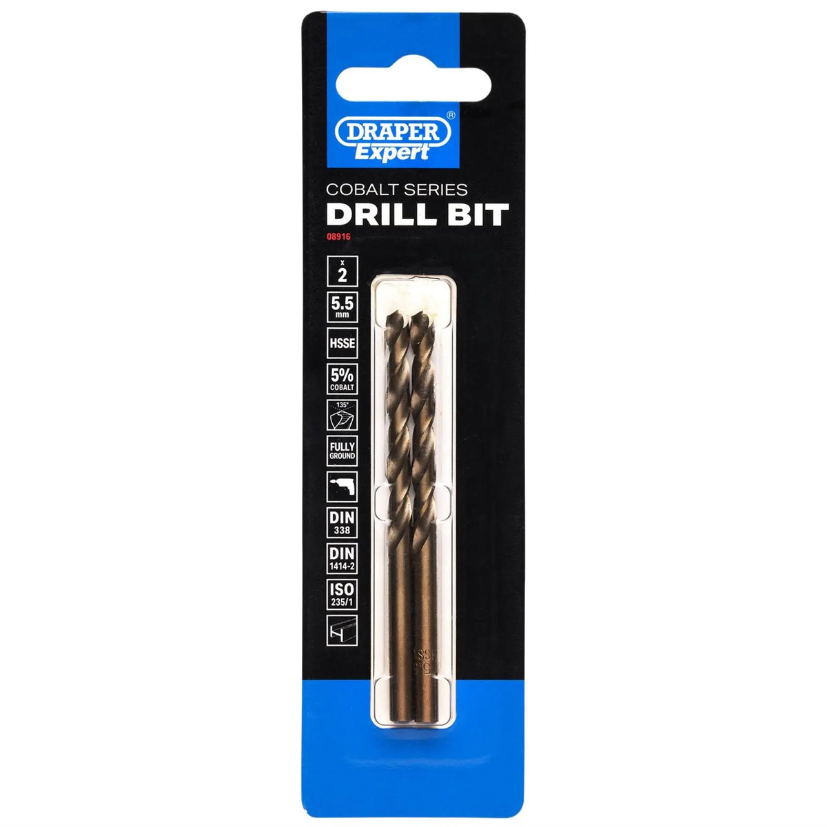 Draper Expert HSSE M35 Cobalt Drill Bit 5.5 x 93mm (Pack of 2) 08916 White Rose Tools