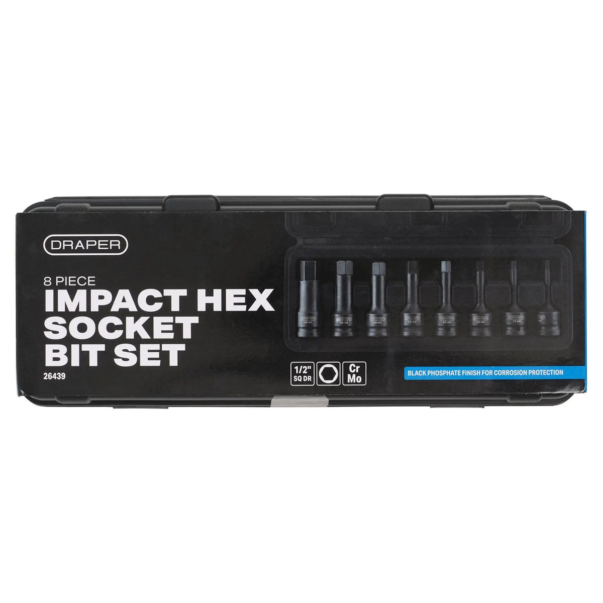 Draper Expert Impact Hex. Socket Bit Set 1/2" Sq. Dr. (8 Piece) 26439 White Rose Tools