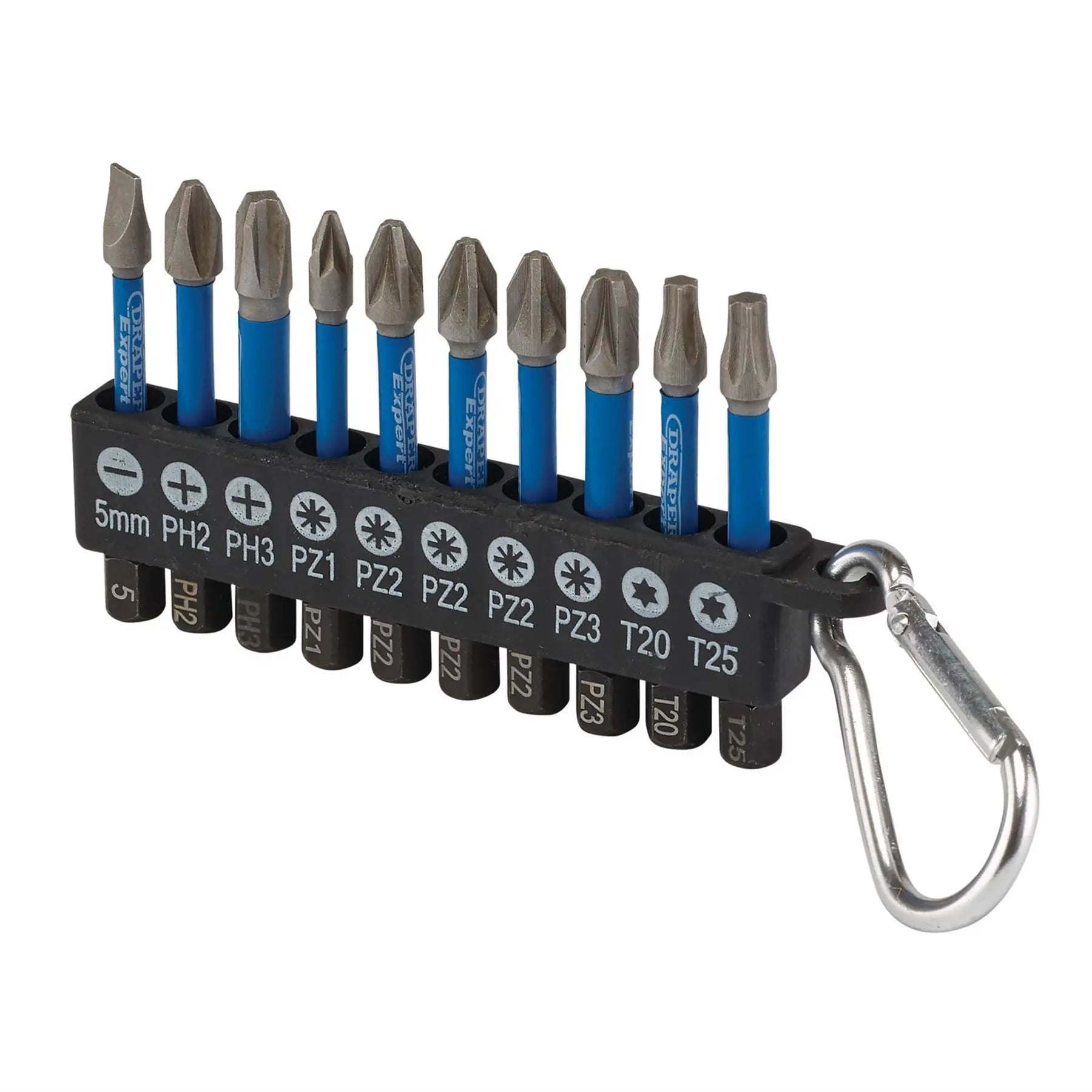 Draper Expert Impact Screwdriver Bit Set 50mm 1/4" Hex (10 Piece) 04933 White Rose Tools