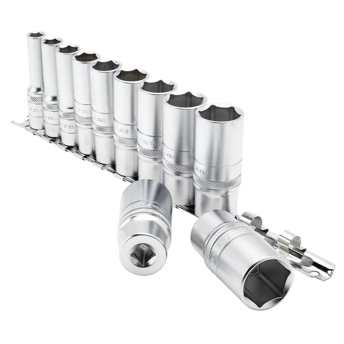 Draper Expert Imperial Deep Socket Set on a Metal Rail 3/8" Sq. Dr. (11 Piece) 16495 White Rose Tools