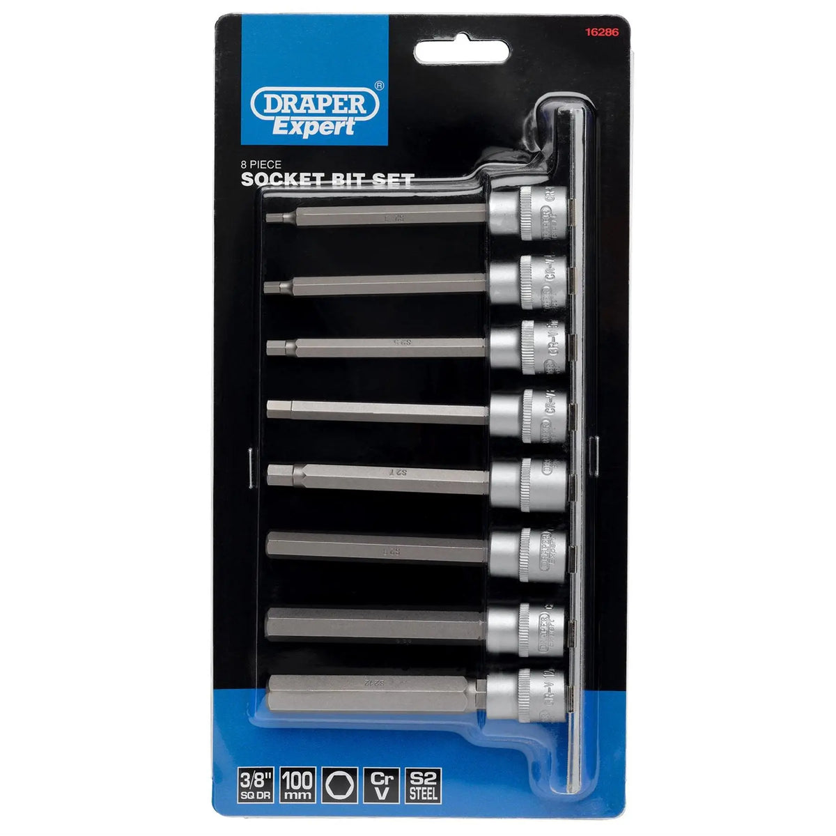 Draper Expert Long Metric Hex. Socket Bit Set 3/8" Sq. Dr. 100mm (8 Piece) 16286 White Rose Tools