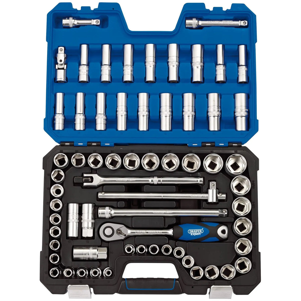 Draper Expert MM/AF Combined Socket Set 1/2" Sq. Dr. (63 Piece) 16456 White Rose Tools