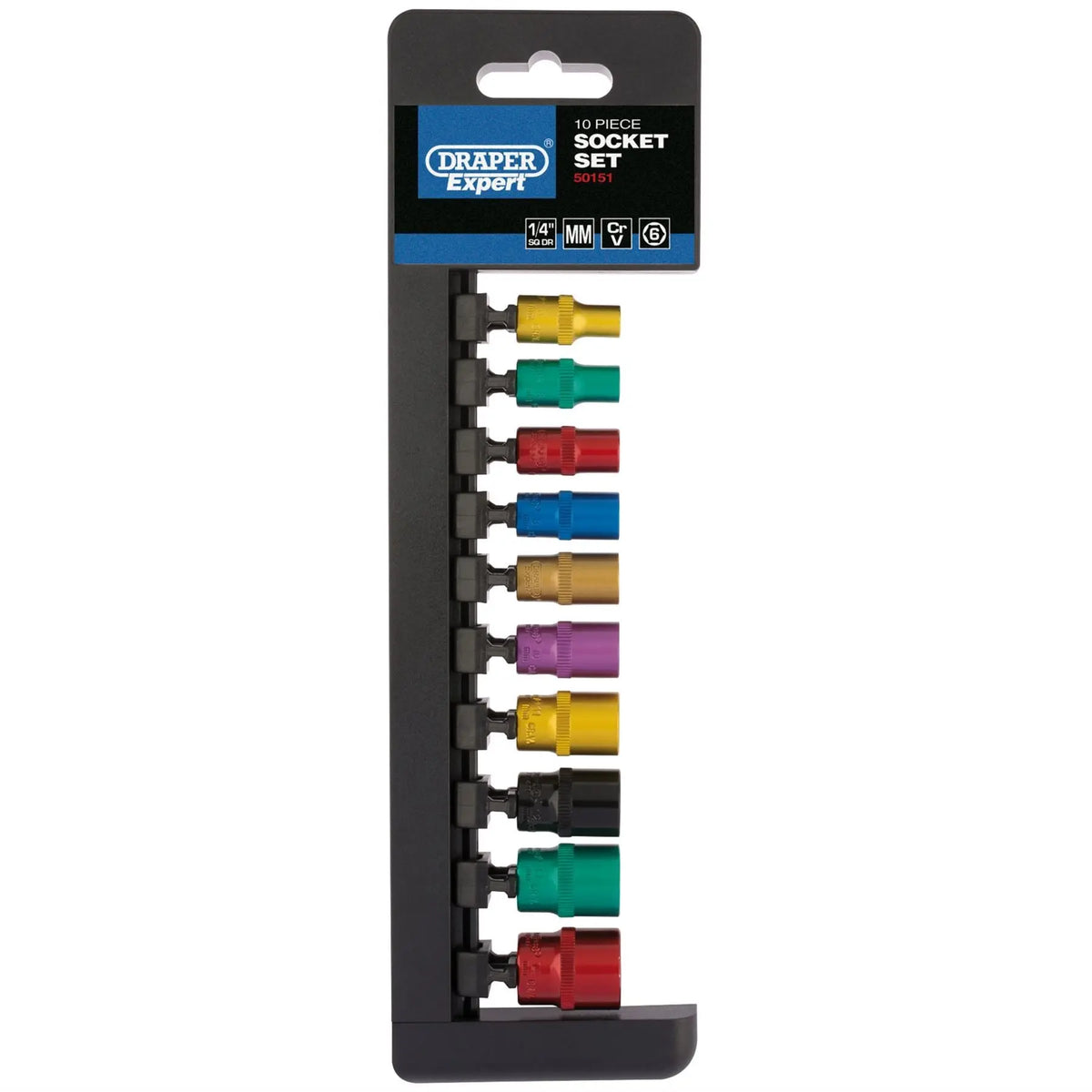 Draper Expert Metric Coloured Socket Set 1/4" Sq. Dr. (10 Piece) 50151 White Rose Tools