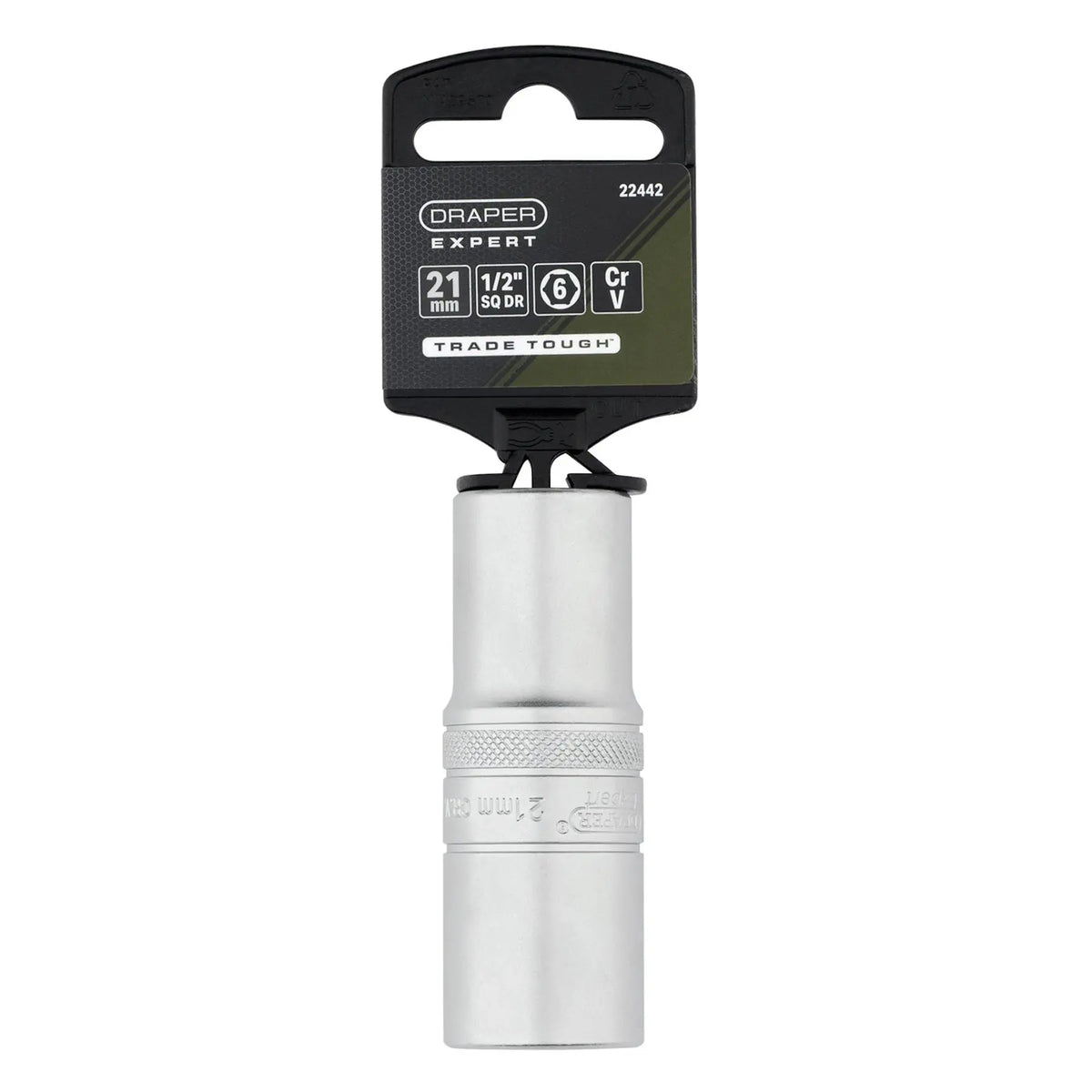 Draper Expert Metric Deep Socket 1/2" Sq. Dr. Micro Satin Chrome 21mm 22442 White Rose Tools