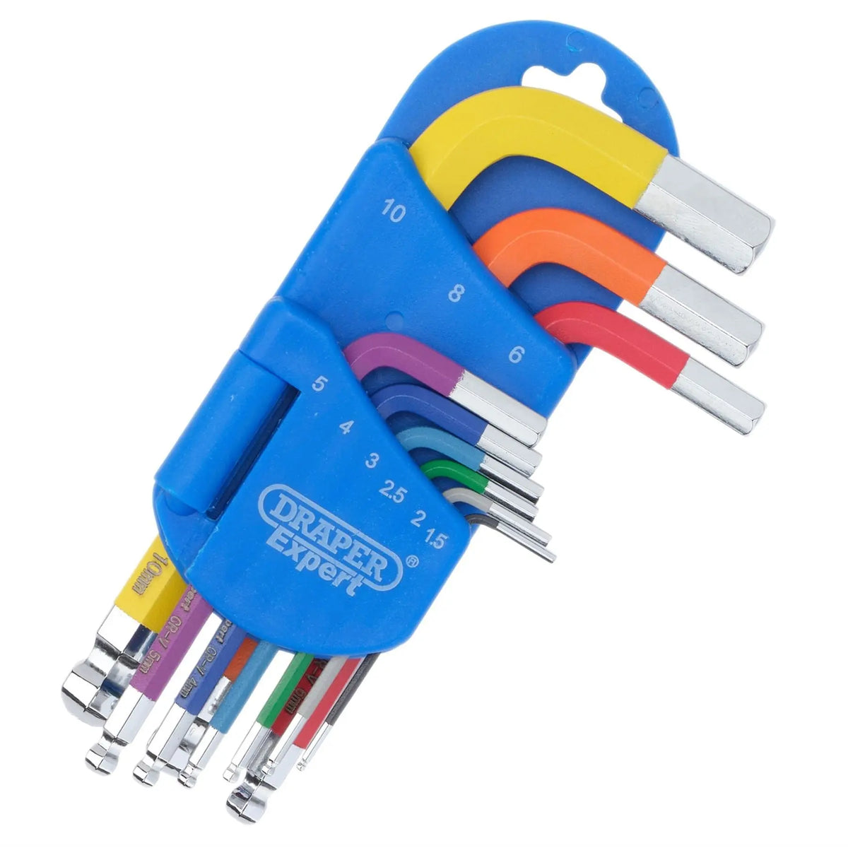 Draper Expert Metric Short Arm Ball End Hex Key Set Colour Coded (9 Piece) 04912 White Rose Tools