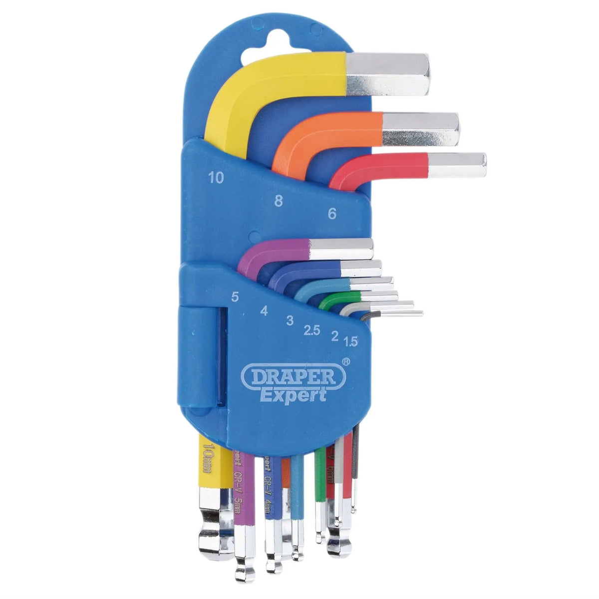 Draper Expert Metric Short Arm Ball End Hex Key Set Colour Coded (9 Piece) 04912 White Rose Tools
