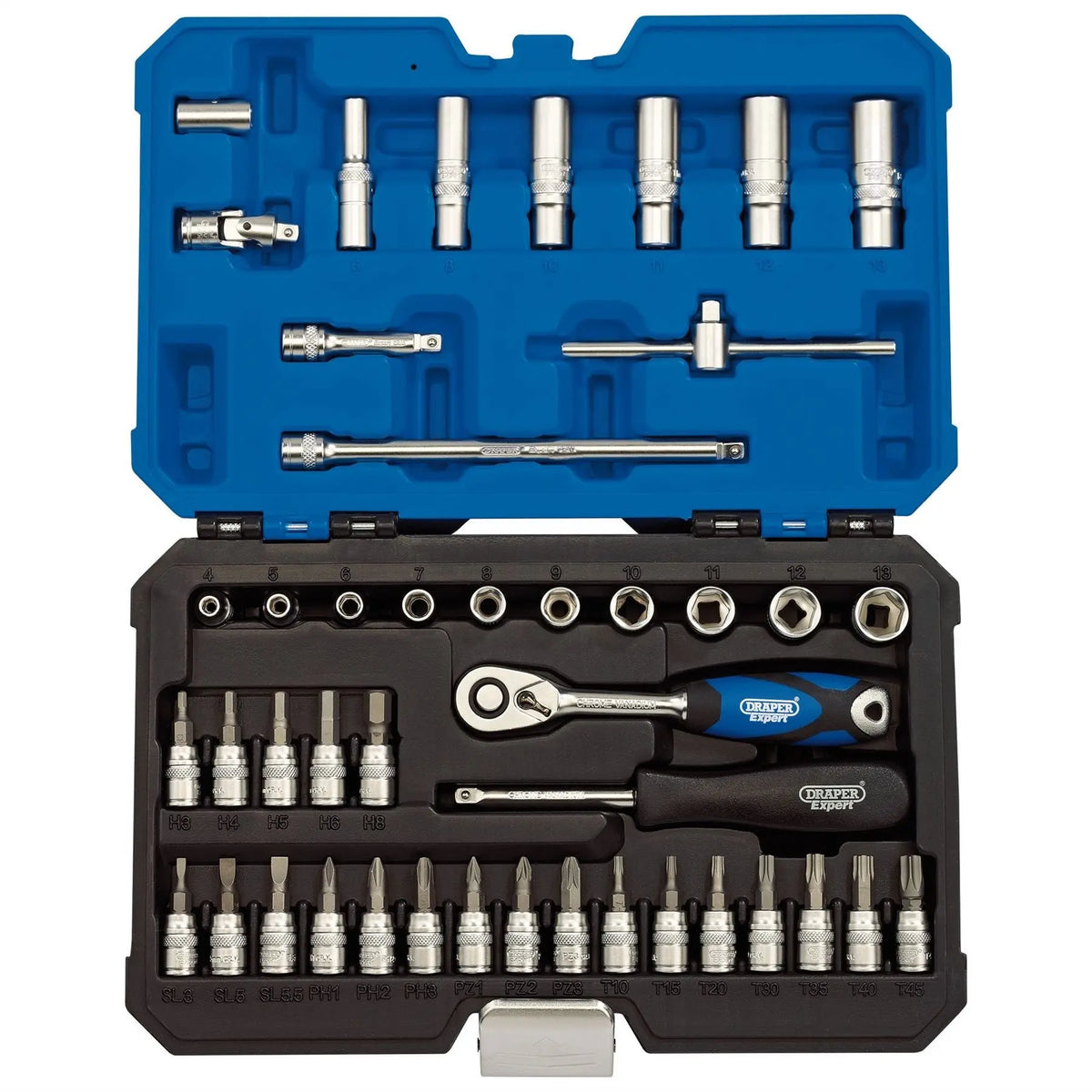 Draper Expert Metric Socket Set 1/4" Sq. Dr. (44 Piece) 16446 White Rose Tools