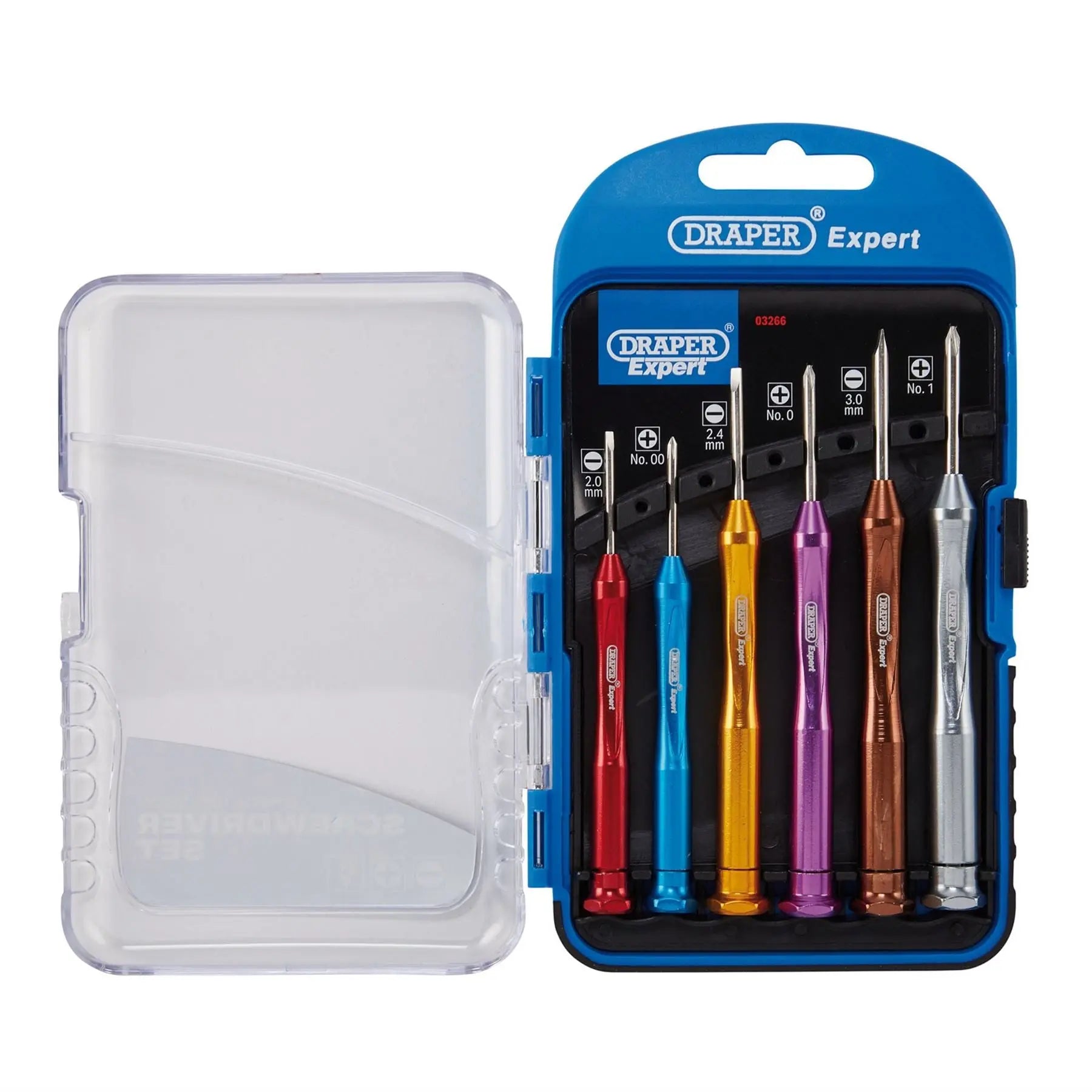 Draper Expert Precision Screwdriver Set 3 x Plain Slot 3 x Cross Slot (6 Piece) 03266 White Rose Tools