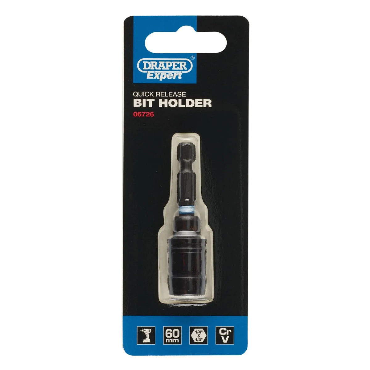 Draper Expert Quick-Release Impact Bit Holder 60mm 1/4" Hex 06726 White Rose Tools