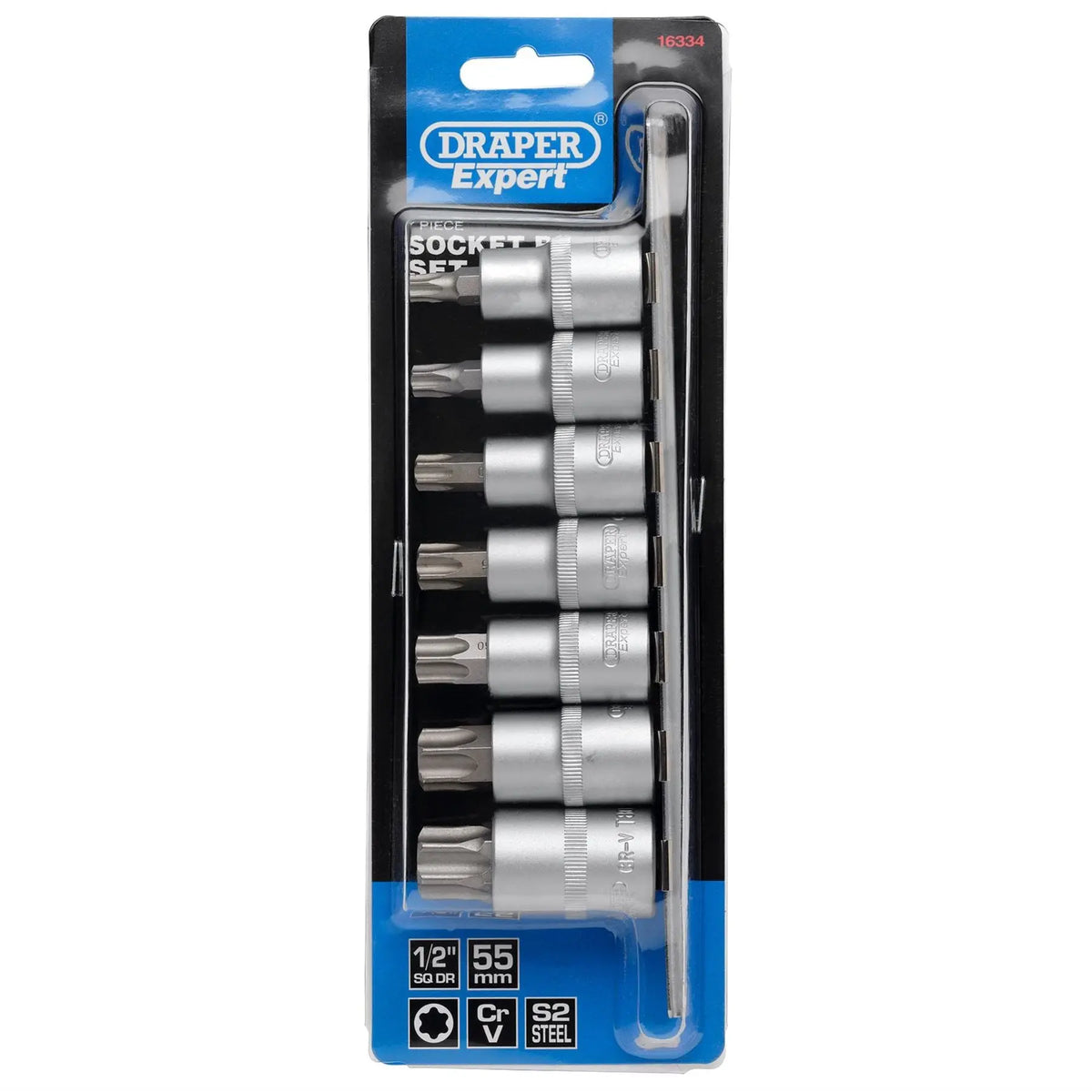 Draper Expert TX-STAR® Security Socket Bit Set 1/2" Sq. Dr. 55mm (7 Piece) 16334 White Rose Tools