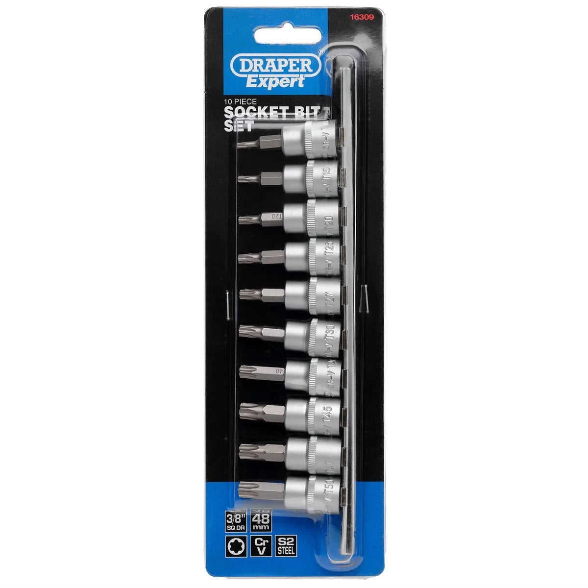 Draper Expert TX-STAR® Socket Bit Set 3/8" Sq. Dr. 48mm (10 Piece) 16309 White Rose Tools