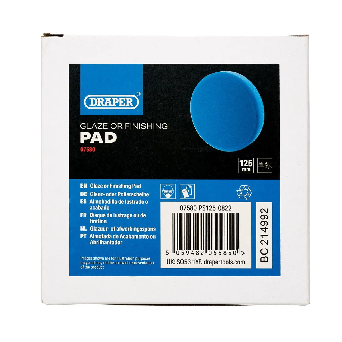 Draper Glaze or Finishing Pad 125mm Blue 07580 White Rose Tools