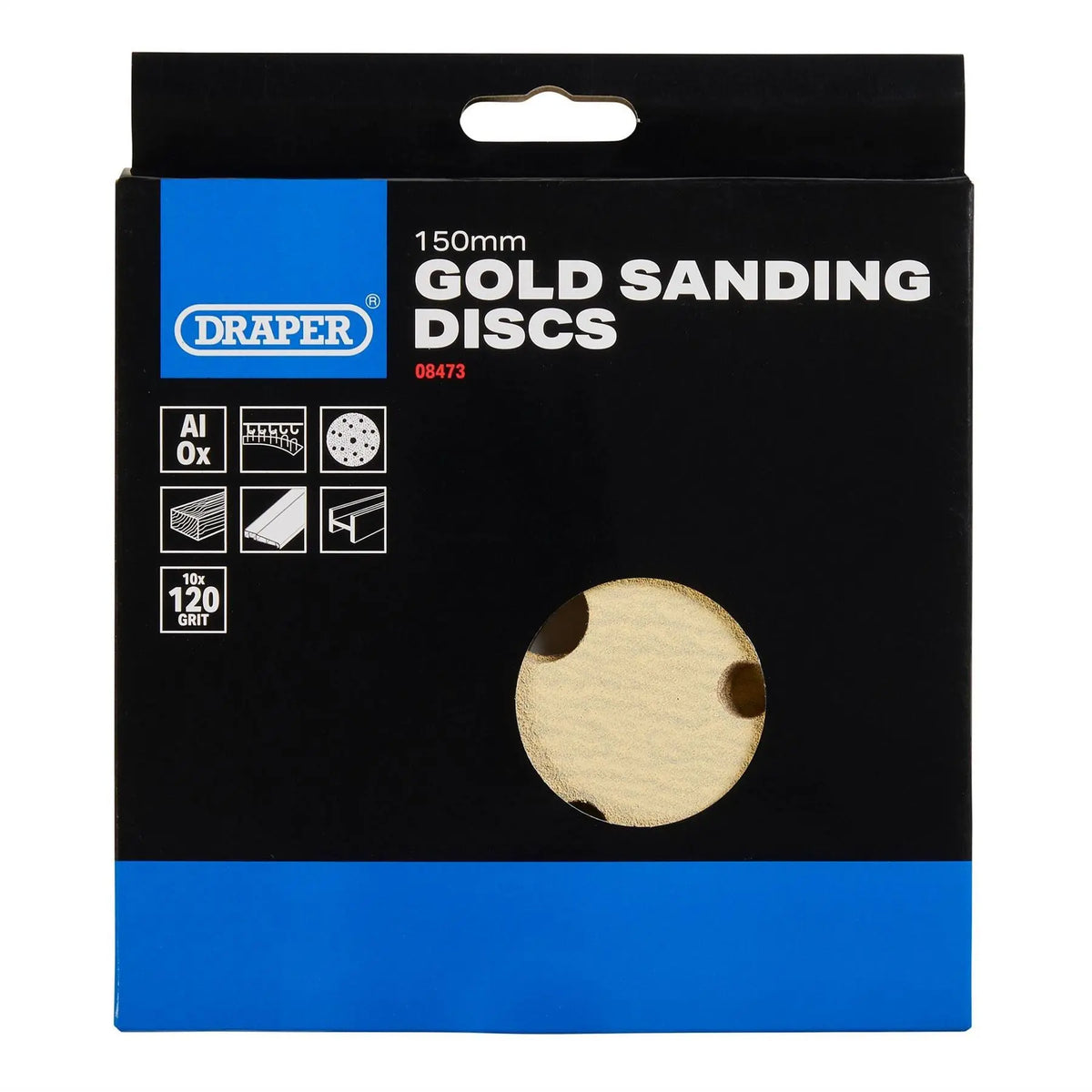 Draper Gold Sanding Discs with Hook & Loop 150mm 120 Grit 15 Dust Extraction Holes (Pack of 10) 08473 White Rose Tools