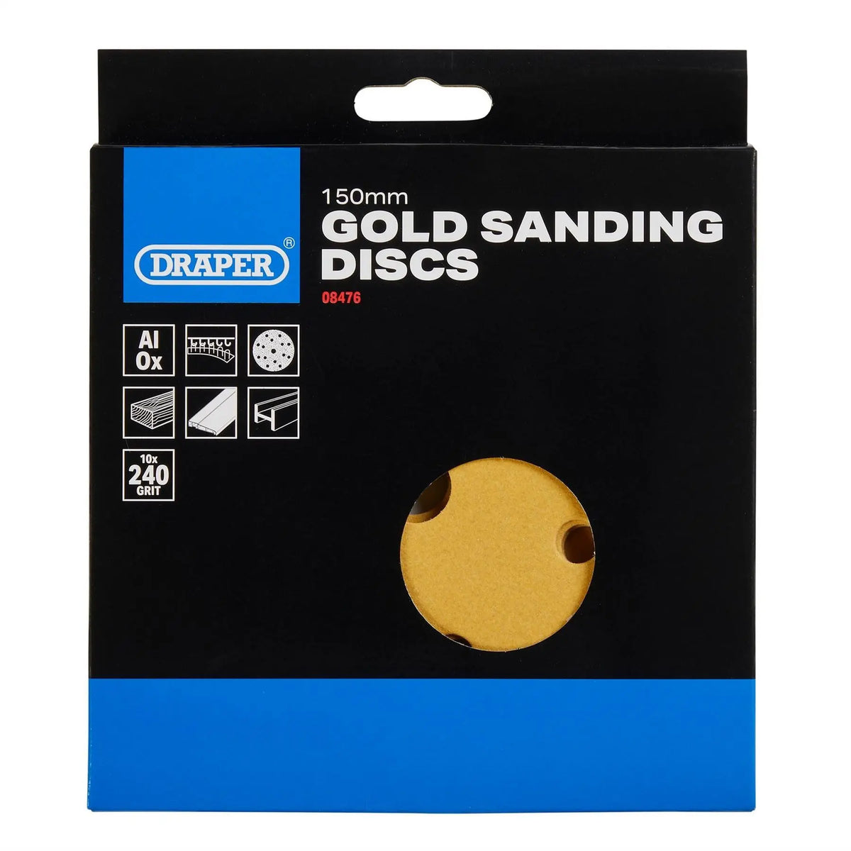 Draper Gold Sanding Discs with Hook & Loop 150mm 240 Grit 15 Dust Extraction Holes (Pack of 10) 08476 White Rose Tools