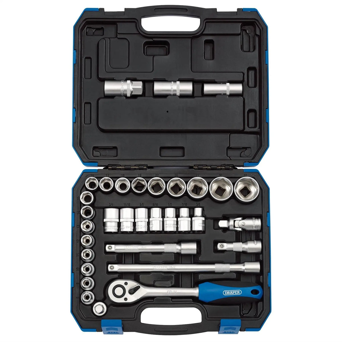 Draper HI-TORQ® Combined MM/AF Socket Set 1/2" Sq. Dr. (33 Piece) 16363 White Rose Tools