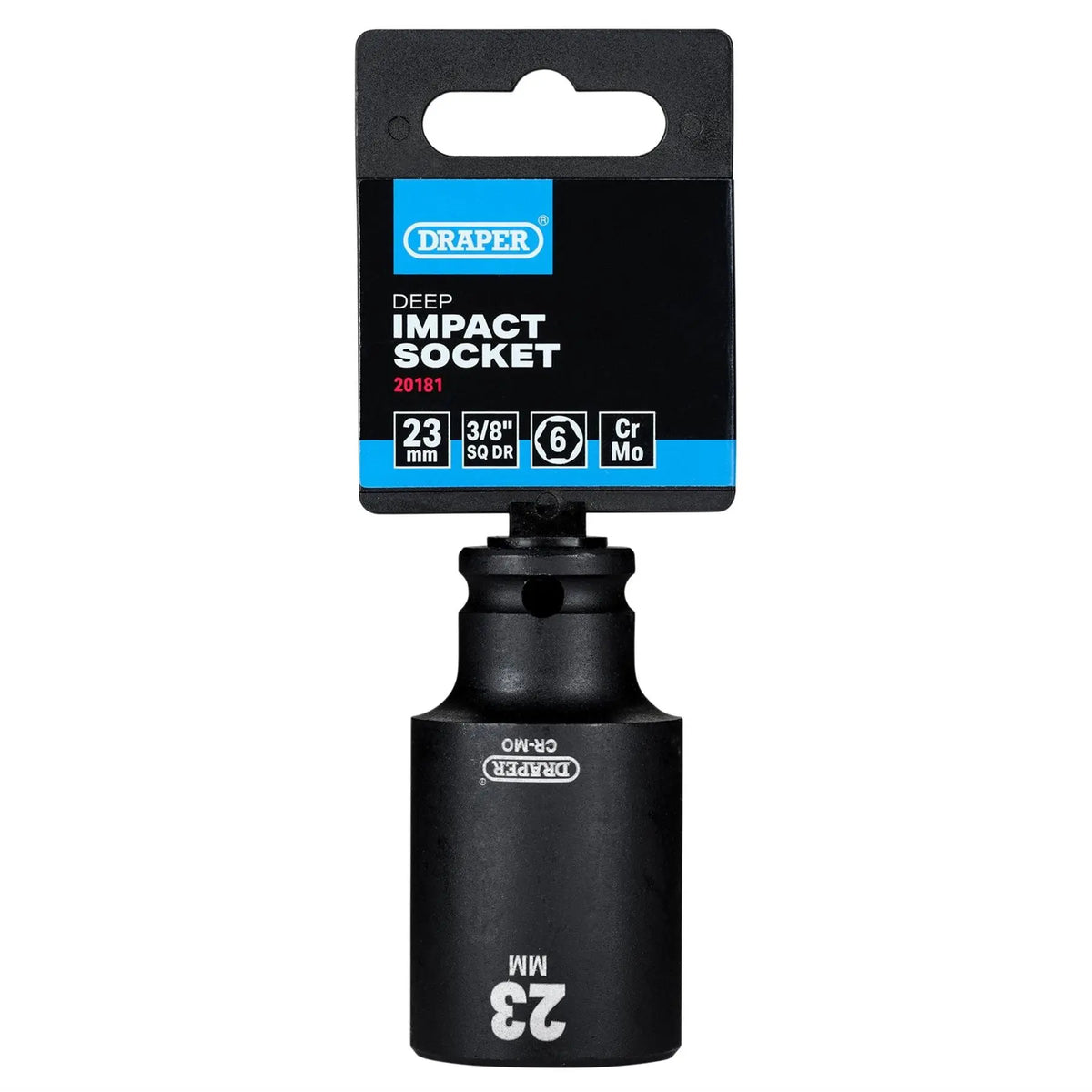 Draper HI-TORQ® Metric Deep Impact Socket 3/8" Sq. Dr. 23mm 20181 White Rose Tools