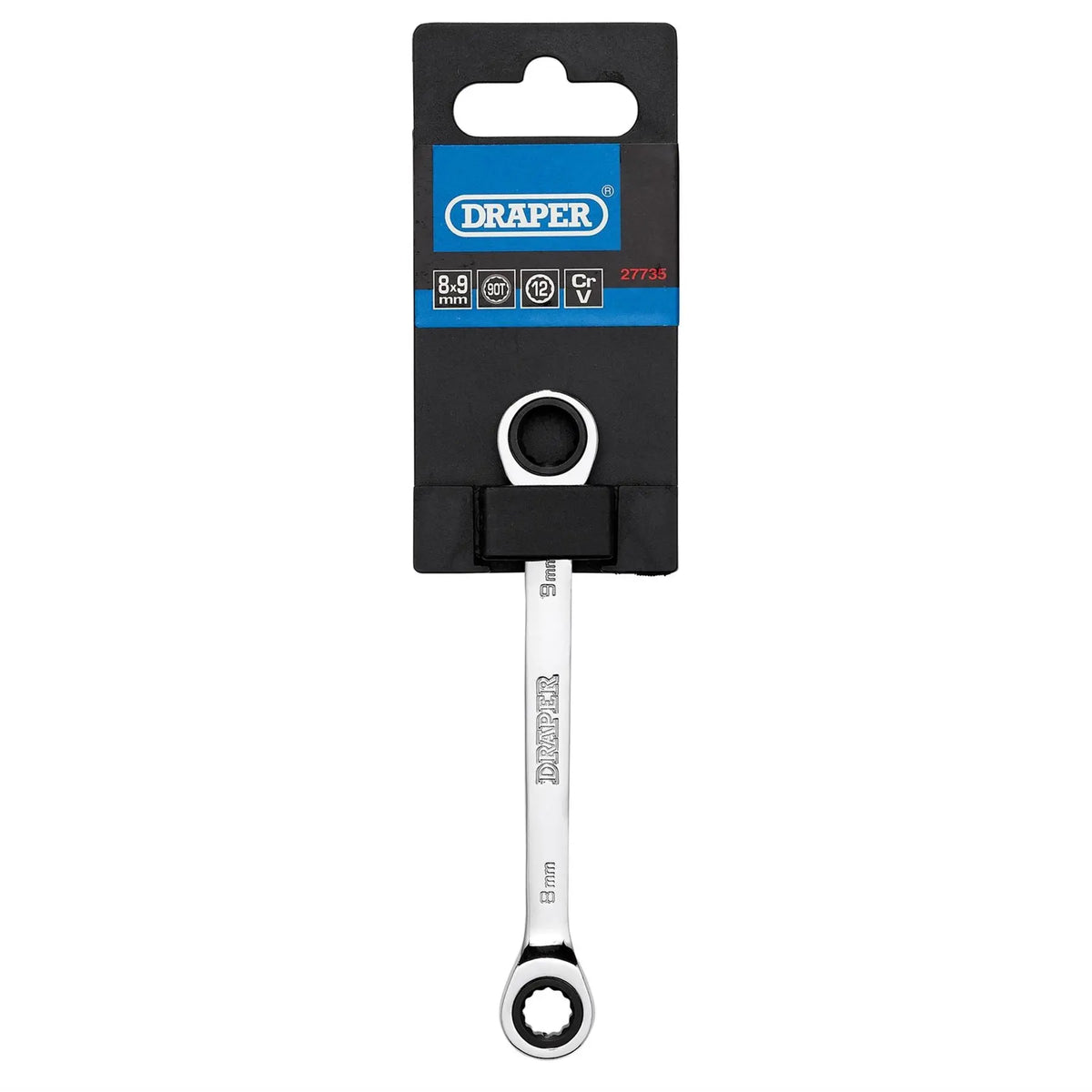 Draper HI-TORQ® Metric Double Ratchet Ring Spanner 8 x 9mm 27735 White Rose Tools