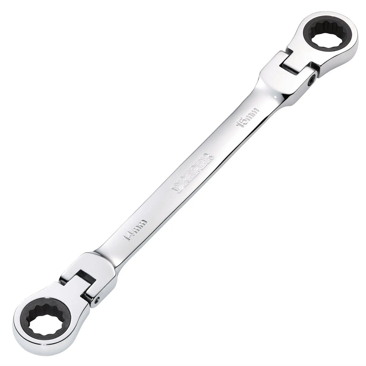 Draper HI-TORQ® Metric Flexible Head Double Ring Ratchet Spanner 14 x 15mm 27747 White Rose Tools