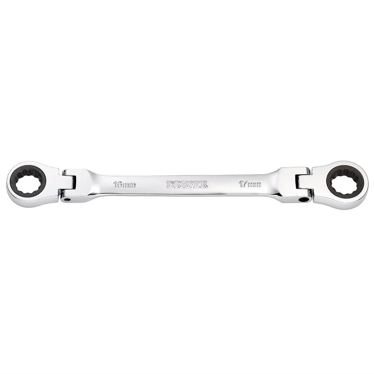 Draper HI-TORQ® Metric Flexible Head Double Ring Ratchet Spanner 16 x 17mm 27756 White Rose Tools