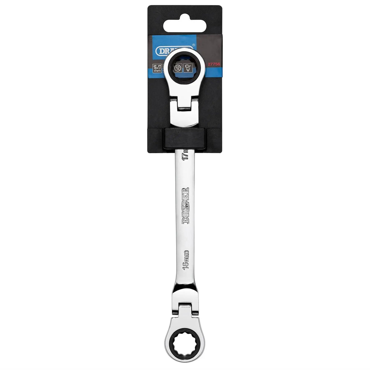 Draper HI-TORQ® Metric Flexible Head Double Ring Ratchet Spanner 16 x 17mm 27756 White Rose Tools