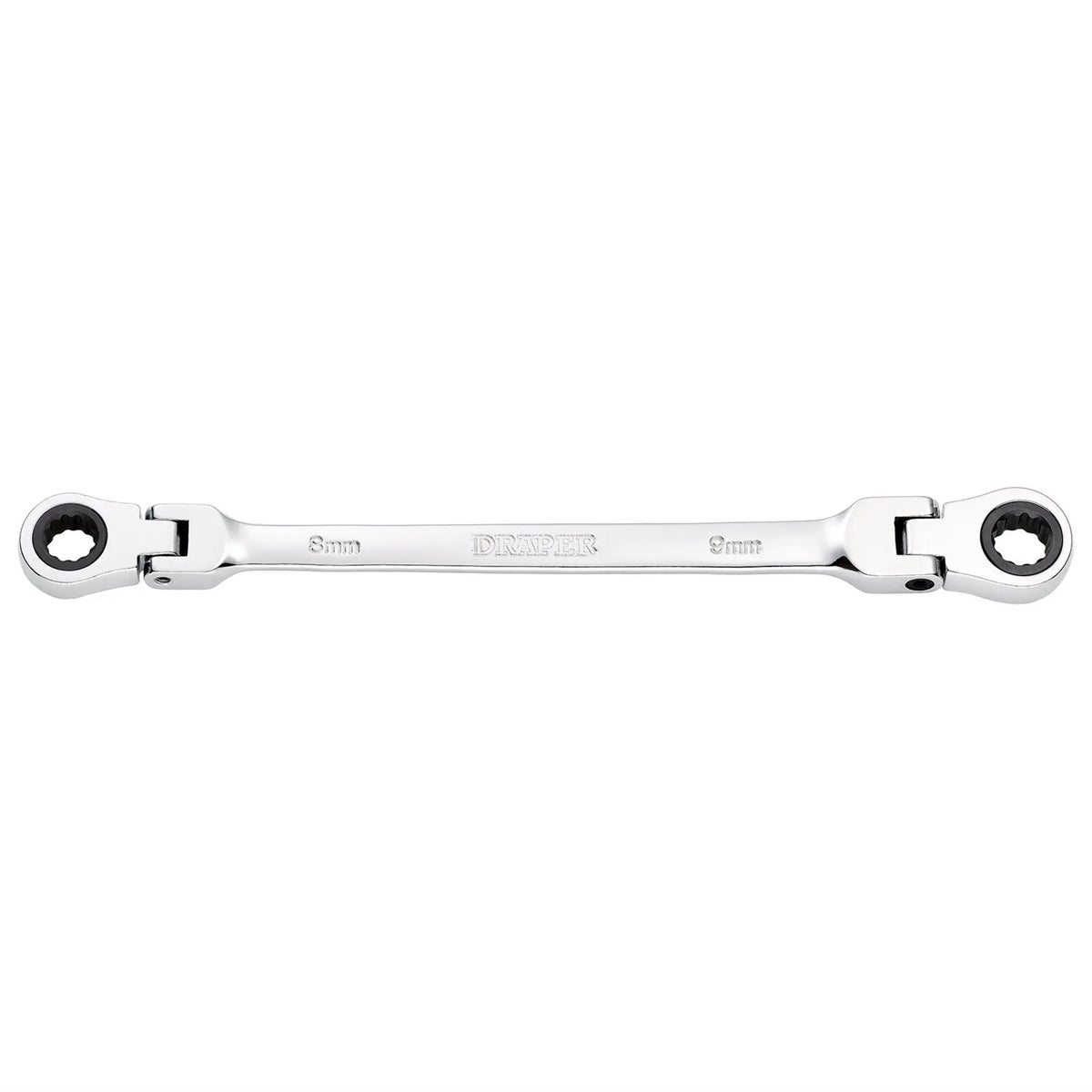 Draper HI-TORQ® Metric Flexible Head Double Ring Ratchet Spanner 8 x 9mm 27744 White Rose Tools