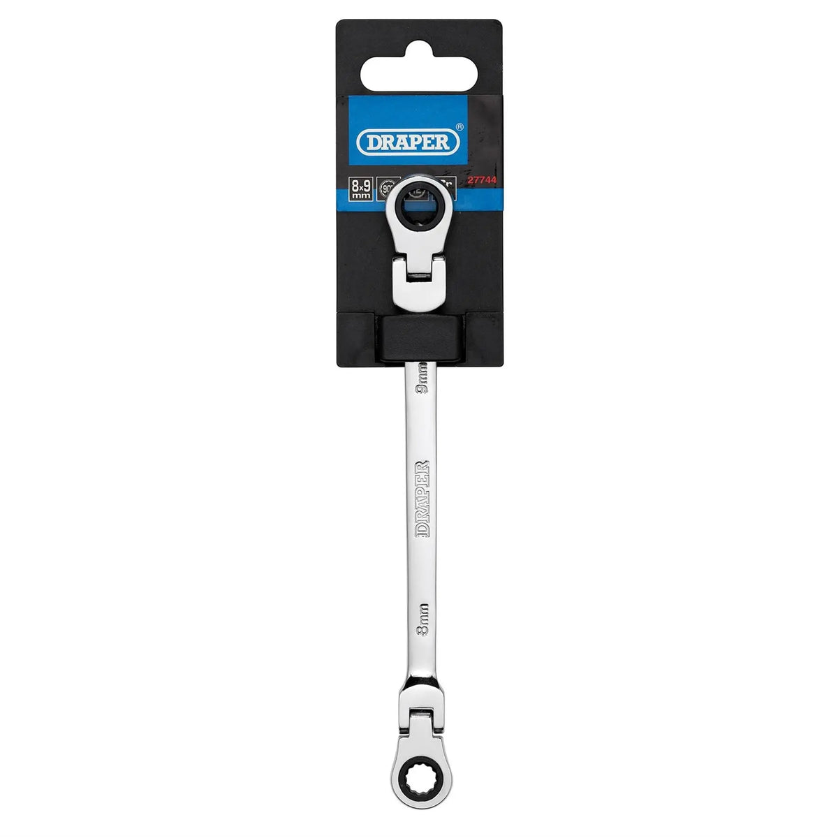 Draper HI-TORQ® Metric Flexible Head Double Ring Ratchet Spanner 8 x 9mm 27744 White Rose Tools