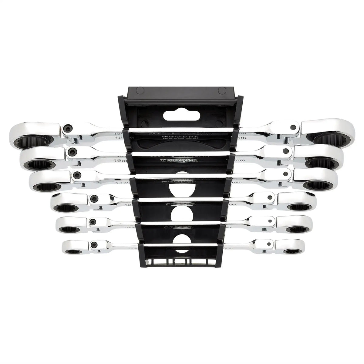 Draper HI-TORQ® Metric Flexible Head Double Ring Ratchet Spanner Set (6 Piece) 27762 White Rose Tools