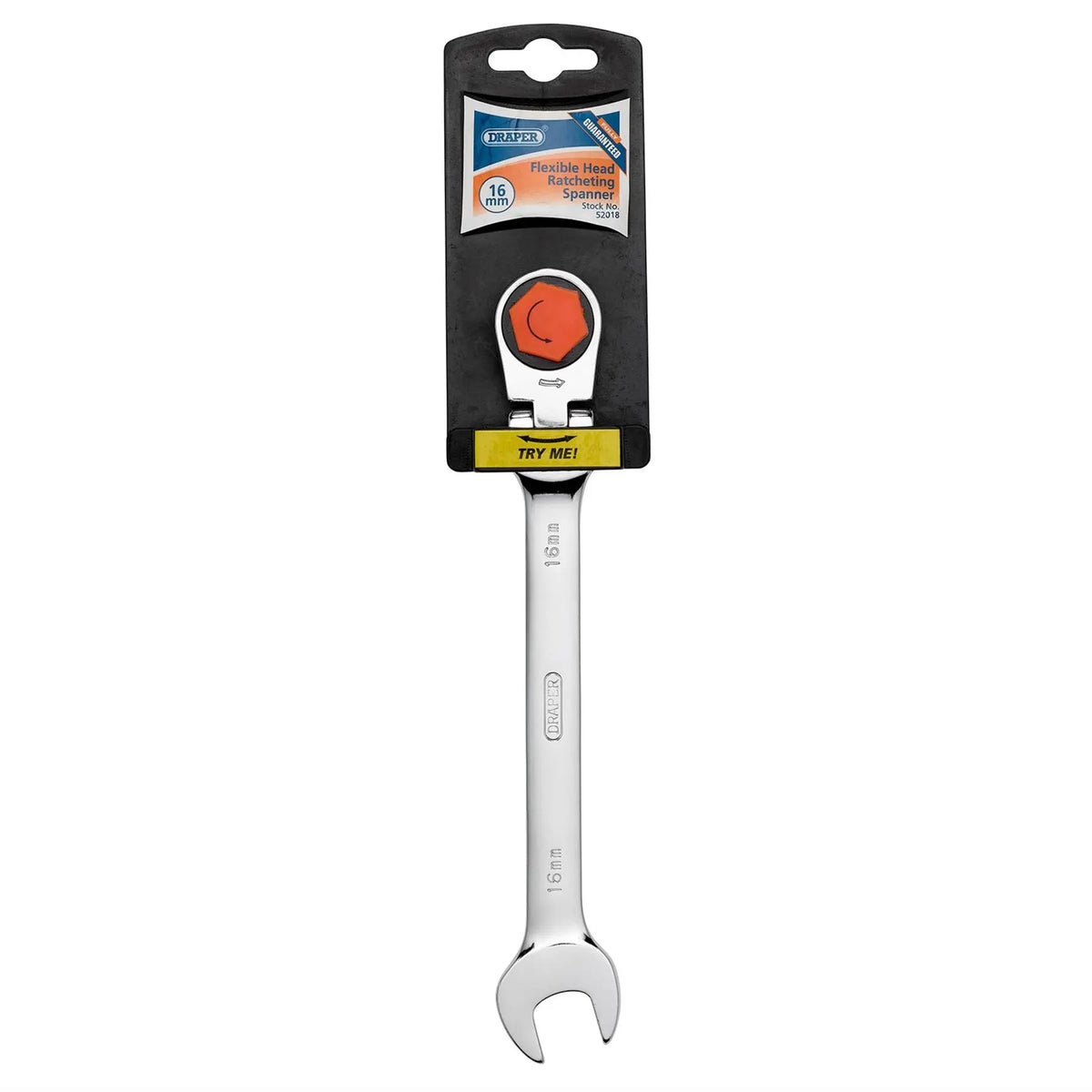 Draper HI-TORQ® Metric Flexible Head Ratcheting Combination Spanner 16mm 52018 White Rose Tools
