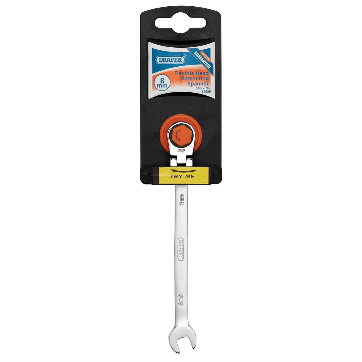Draper HI-TORQ® Metric Flexible Head Ratcheting Combination Spanner 8mm 52009 White Rose Tools